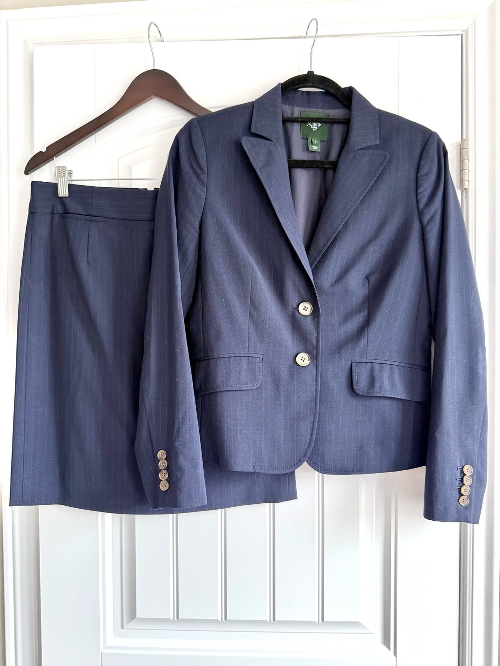 J. Crew Women’s Classic Wool Navy Pinstripe Two-Piece Skirt Suit